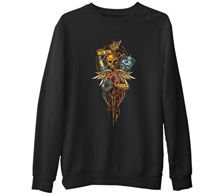 Motosiklet - Heartbeat  Siyah Erkek Kalın Sweatshirt