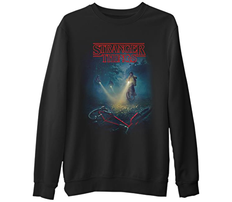 Stranger Things - Bicycle Siyah Erkek Kalın Sweatshirt