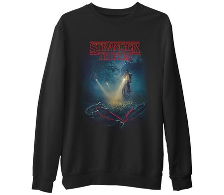 Stranger Things - Bicycle Siyah Erkek Kalın Sweatshirt