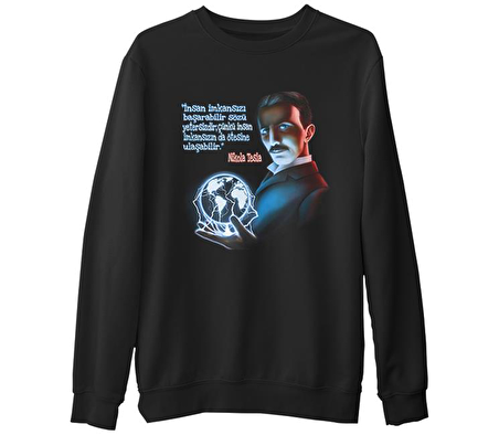 Tesla - Impossible Siyah Erkek Kalın Sweatshirt