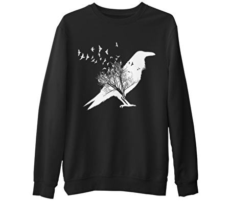 Crows in Tales Siyah Erkek Kalın Sweatshirt