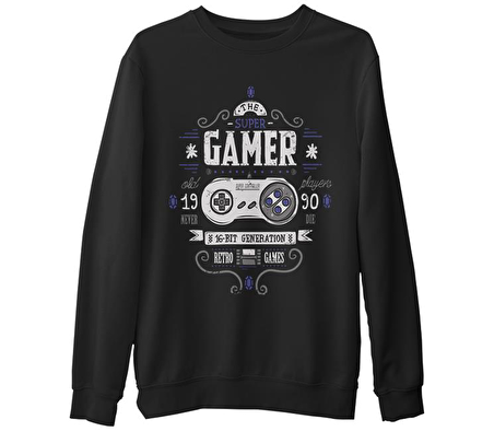 Oyun - 1990 Players Siyah Erkek Kalın Sweatshirt