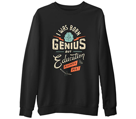 Yazı - Genius Siyah Erkek Kalın Sweatshirt
