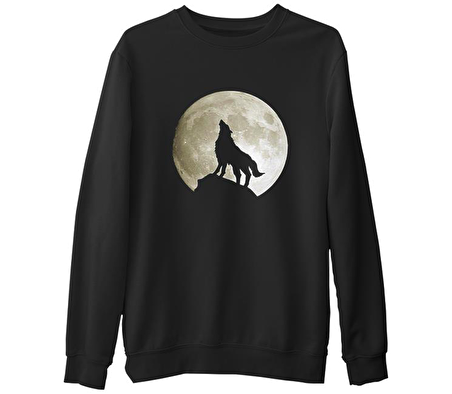 Kurt ve Ay Siyah Erkek Kalın Sweatshirt
