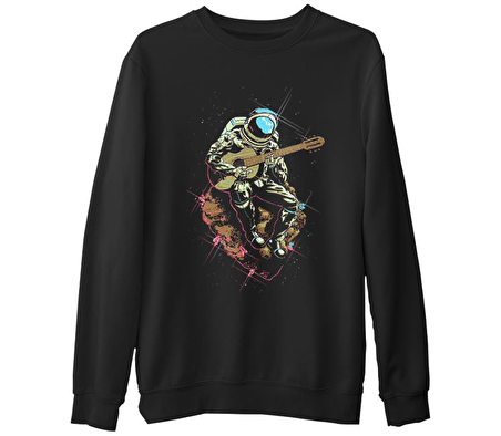 Notes in Space Siyah Erkek Kalın Sweatshirt