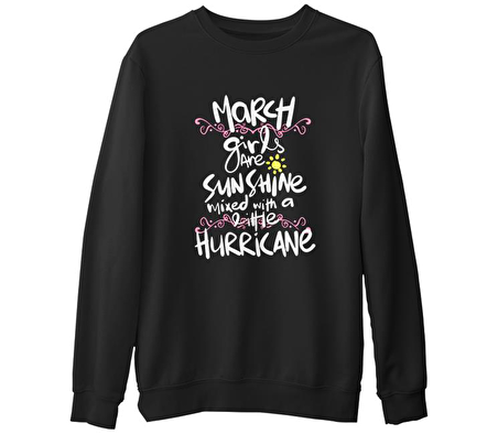 March Girls Siyah Erkek Kalın Sweatshirt