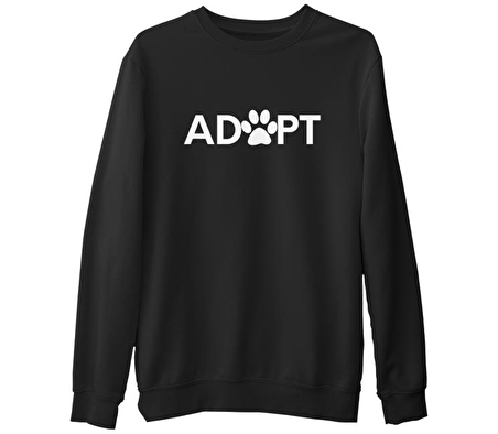 Adopt - Pati Siyah Erkek Kalın Sweatshirt
