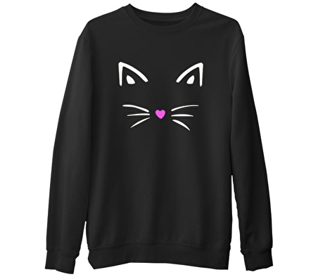 Kedi III Siyah Erkek Kalın Sweatshirt