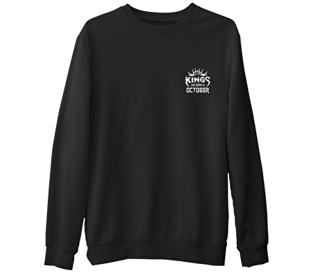 Kings Born in October - Logo Siyah Erkek Kalın Sweatshirt