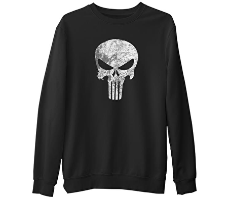 Punisher   Siyah Erkek Kalın Sweatshirt