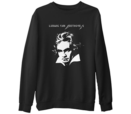 Ludwig van Beethoven Siyah Erkek Kalın Sweatshirt
