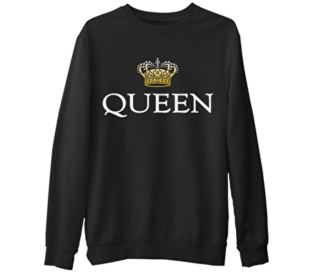 Queen Siyah Erkek Kalın Sweatshirt
