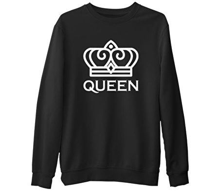 King and Queen - Queen Siyah Erkek Kalın Sweatshirt