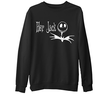 Her Sally His Jack - Jack Siyah Erkek Kalın Sweatshirt