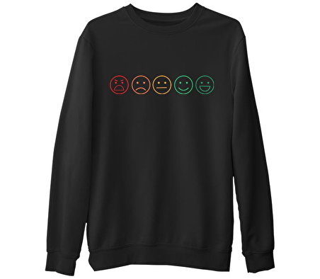 Emoji Siyah Erkek Kalın Sweatshirt