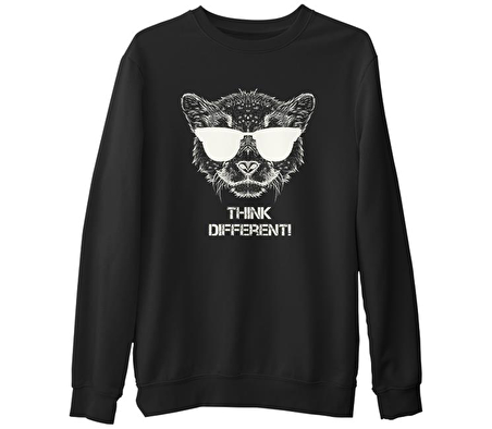 Think Different Siyah Erkek Kalın Sweatshirt