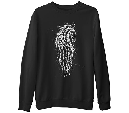 Tattoo - At Siyah Erkek Kalın Sweatshirt