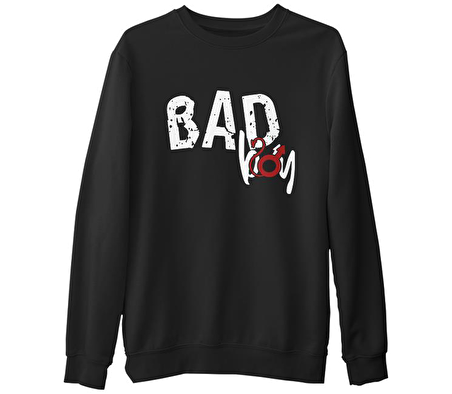 Bad Boy - Sin Siyah Erkek Kalın Sweatshirt