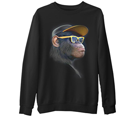 Goril - Gözlük Siyah Erkek Kalın Sweatshirt