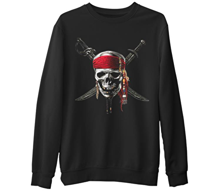 Pirates of Caribbean Kurukafa  Siyah Erkek Kalın Sweatshirt