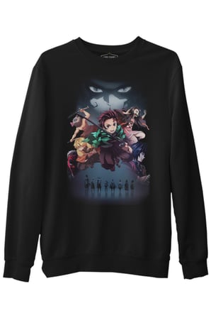Demon Slayer Siyah Erkek Kalın Sweatshirt