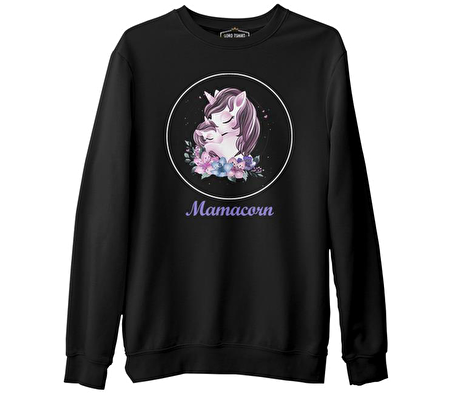 Mamacorn Çiçek Anneler Günü Siyah Unisex Kalın Sweatshirt