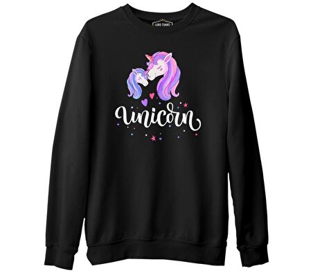 Unicorn Anneler Günü Siyah Unisex Kalın Sweatshirt