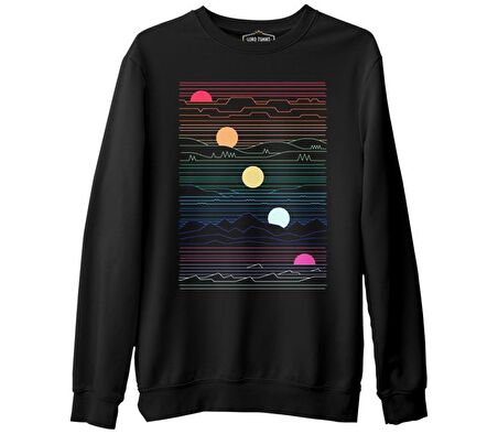 Sunset in Waves Siyah Erkek Kalın Sweatshirt