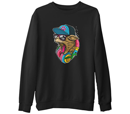 Catphone Müzik   Siyah Erkek Kalın Sweatshirt