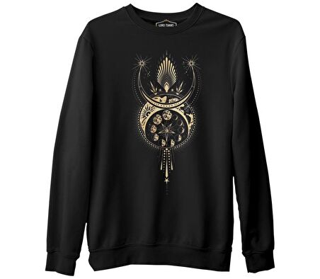 Ay Tacı Siyah Erkek Kalın Sweatshirt