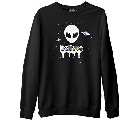 Alien - Believe in Planets Siyah Erkek Kalın Sweatshirt