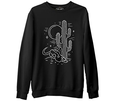 Çölde Kaktüs Siyah Erkek Kalın Sweatshirt