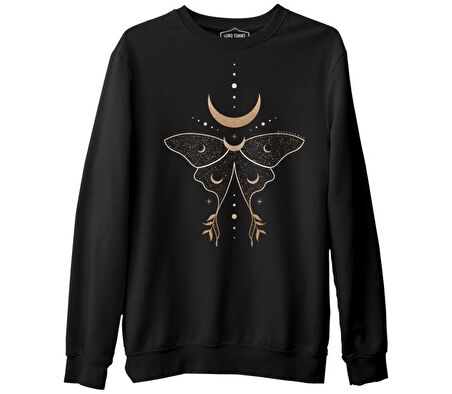 Kelebek ve Ay Siyah Erkek Kalın Sweatshirt