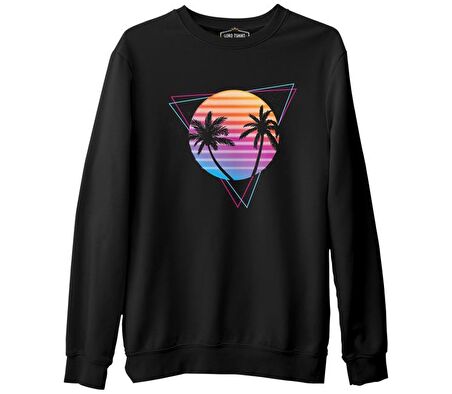 Summer Night Lights Siyah Erkek Kalın Sweatshirt
