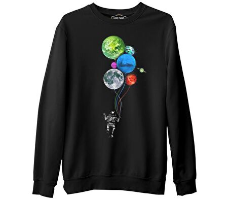 Gezegenler - Astronot Siyah Erkek Kalın Sweatshirt