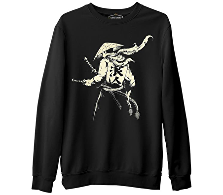 Samuray - Sword Siyah Erkek Kalın Sweatshirt