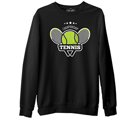 Tenis Şampiyonası Siyah Erkek Kalın Sweatshirt