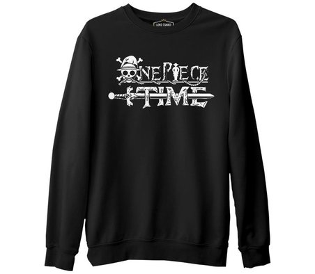 One Piece - Time Siyah Erkek Kalın Sweatshirt