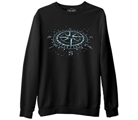 Pusula Siyah Erkek Kalın Sweatshirt