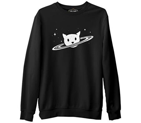 Saturn - Kedi Siyah Erkek Kalın Sweatshirt