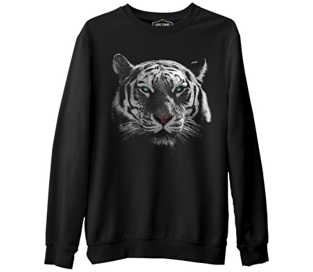 Hayvan - Kaplan Piksel Siyah Erkek Kalın Sweatshirt