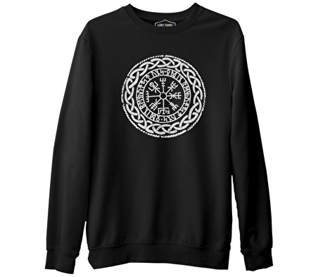 Viking - Logo Zincir Siyah Erkek Kalın Sweatshirt
