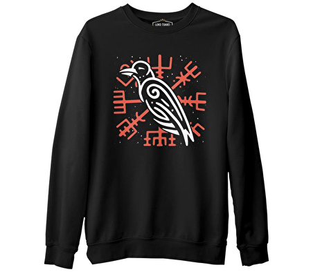 Viking Logo - Karga Siyah Erkek Kalın Sweatshirt