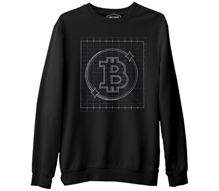 Bitcoin - Grid Logo Siyah Erkek Kalın Sweatshirt