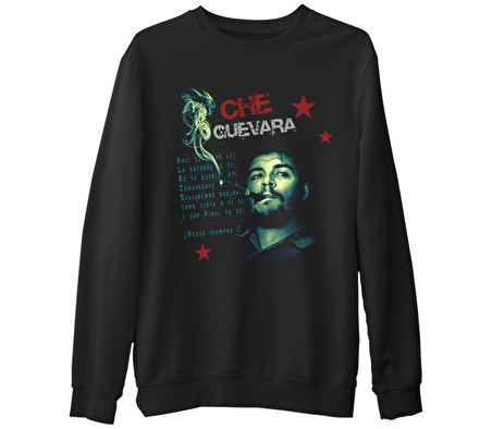 Che Guevara - Smoke  Siyah Erkek Kalın Sweatshirt