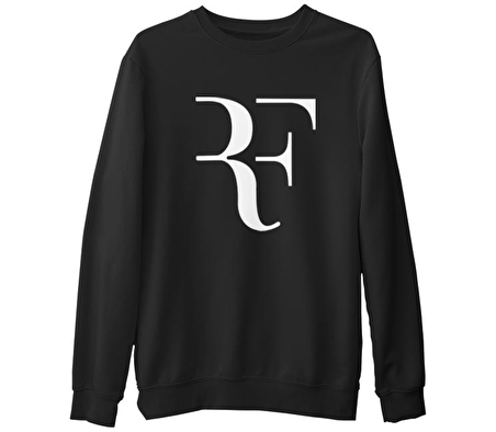 Roger Federer - Logo  Siyah Erkek Kalın Sweatshirt