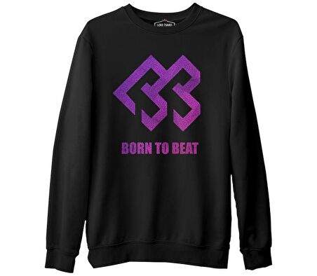 Born to Beat - Logo Grain Siyah Erkek Kalın Sweatshirt