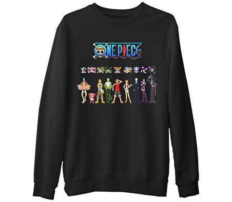 One Piece  Siyah Erkek Kalın Sweatshirt