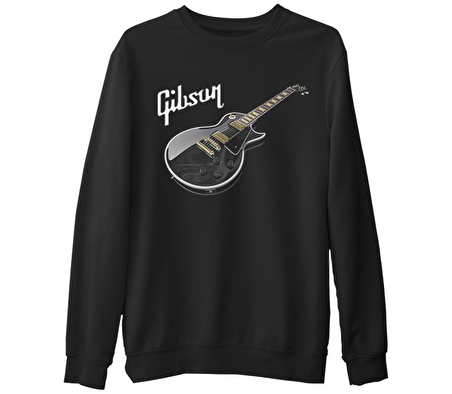 Gitar - Gibson 1  Siyah Erkek Kalın Sweatshirt