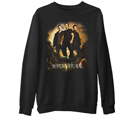 Supernatural  Siyah Erkek Kalın Sweatshirt